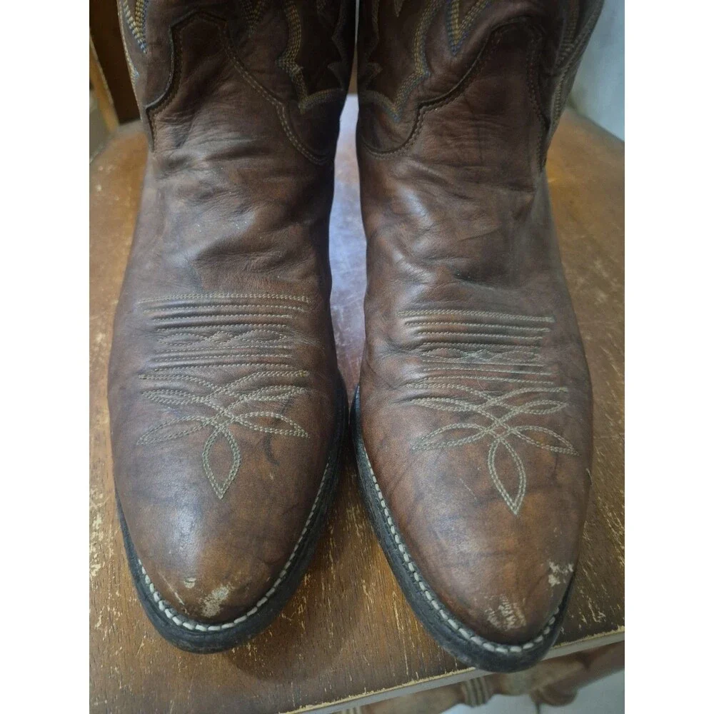 Justin Western Boots Chestnut Deerlite Leather Marbled Brown 1560 Men’s 9.5D USA